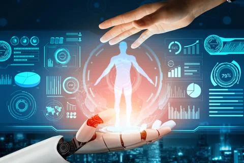 XAI Futuristic robot artificial intelligence concept. Illustrazione stock
