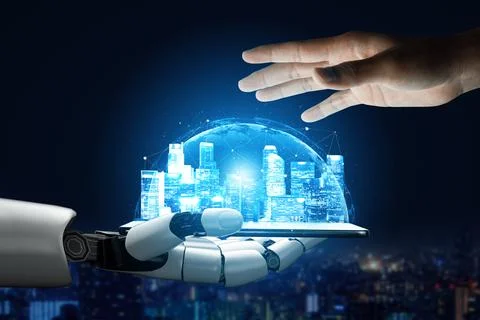 XAI Futuristic robot artificial intelligence concept. Stock Illustration