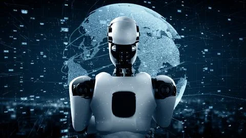 XAI Futuristic robot artificial intelligence huminoid AI data analytic Stock Illustration