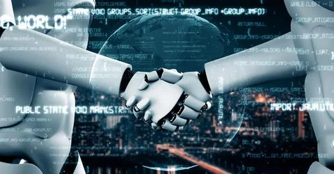 XAI Futuristic robot artificial intelligence huminoid AI programming coding Stock Illustration