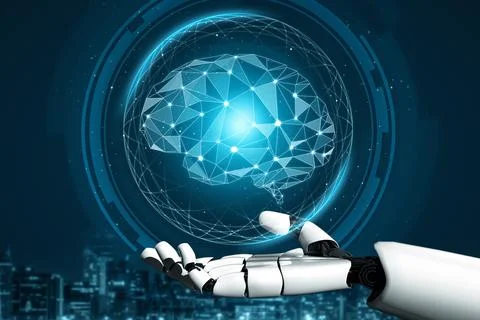 XAI Futuristic robot artificial intelligence concept. Stock Illustration
