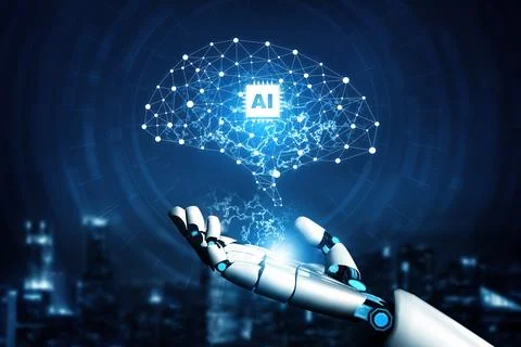 XAI Futuristic robot artificial intelligence concept. Stockillustratie