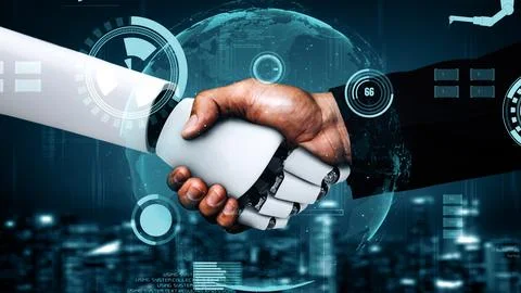 XAI Futuristic robot artificial intelligence huminoid AI for industrial factory Stock Illustration