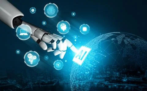 XAI Futuristic robot artificial intelligence concept. Stock Illustration