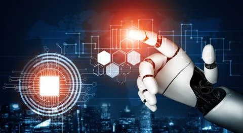XAI Futuristic robot artificial intelligence concept. Stock Illustration