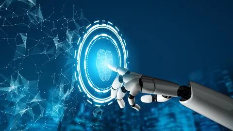 XAI Futuristic robot artificial intelligence concept. Stock Illustration