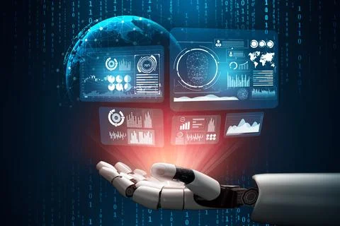 XAI Futuristic robot artificial intelligence concept. Illustrazione stock