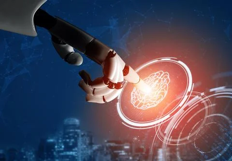 XAI Futuristic robot artificial intelligence concept. Stock Illustration