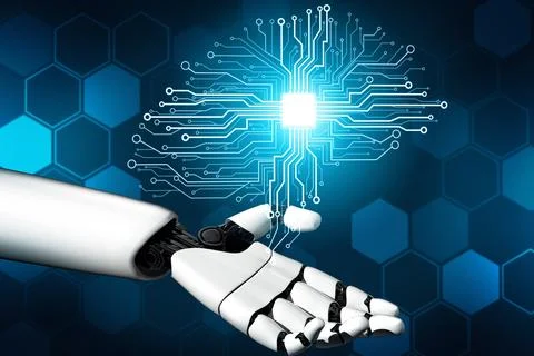 XAI Futuristic robot artificial intelligence concept. Stock Illustration