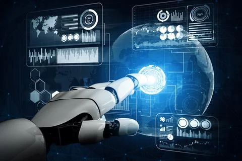 XAI Futuristic robot artificial intelligence concept. Stock Illustration