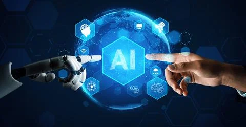 XAI Futuristic robot artificial intelligence concept. 스톡 일러스트