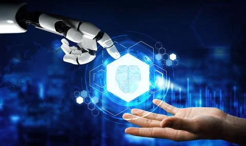 XAI Futuristic robot artificial intelligence concept. Illustrazione stock