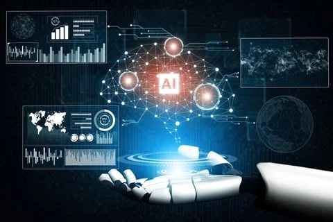 XAI Futuristic robot artificial intelligence concept. 스톡 일러스트