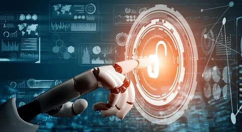 XAI Futuristic robot artificial intelligence concept. Illustrazione stock