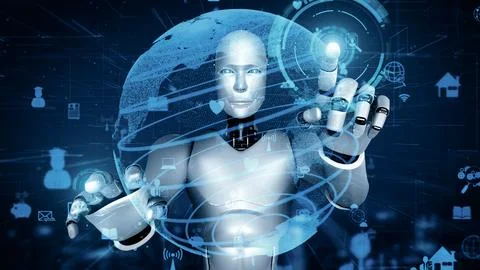 XAI Internet connection controlled by AI robot huminoid and machine learning 스톡 일러스트