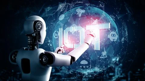 XAI Internet connection controlled by AI robot and machine learning process イラスト素材