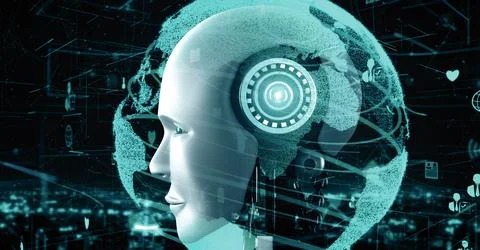 XAI Internet connection controlled by AI robot huminoid and machine learning Illustrazione stock