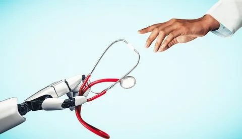 XAI Medical artificial intelligence droid robot working in future hospital Stock Illustration