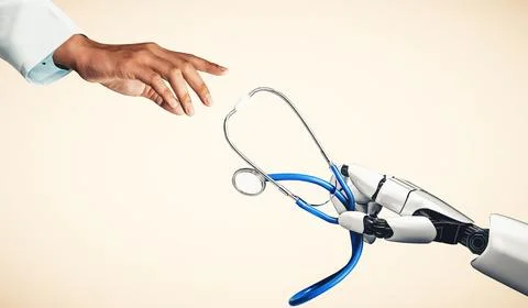 XAI Medical artificial intelligence droid robot working in future hospital Stock Illustration
