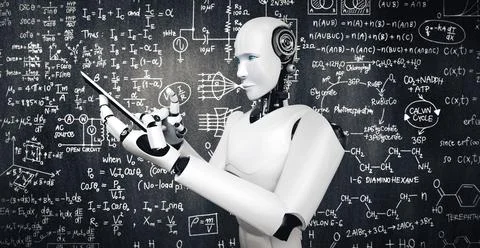 XAI Robot humanoid use mobile phone or tablet for engineering science studying Stock Illustration
