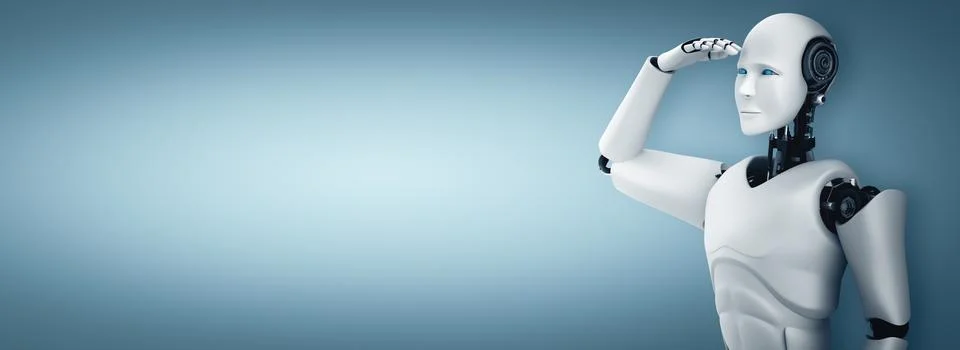 XAI Standing humanoid robot looking forward on clean background Stock Illustration