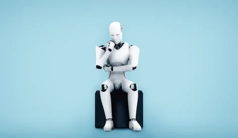 XAI Thinking AI humanoid robot analyzing information data Illustrazione stock