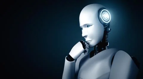 XAI Thinking AI humanoid robot analyzing information data Illustrazione stock