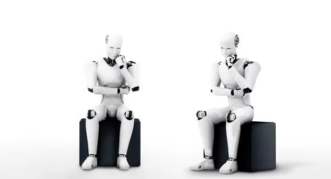 XAI Thinking AI humanoid robot analyzing information data Stock Illustration
