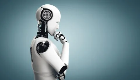 XAI Thinking AI humanoid robot analyzing information data Stock Illustration