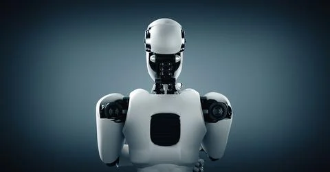 XAI Thinking AI humanoid robot analyzing information data Stock Illustration
