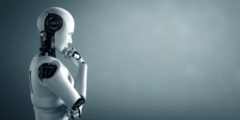 XAI Thinking AI humanoid robot analyzing information data 库存插图