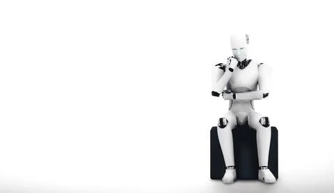 XAI Thinking AI humanoid robot analyzing information data Stock Illustration