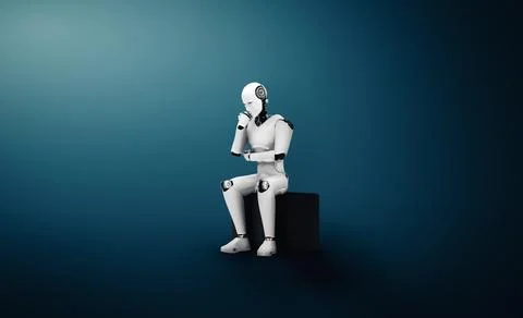 XAI Thinking AI humanoid robot analyzing information data Illustrazione stock