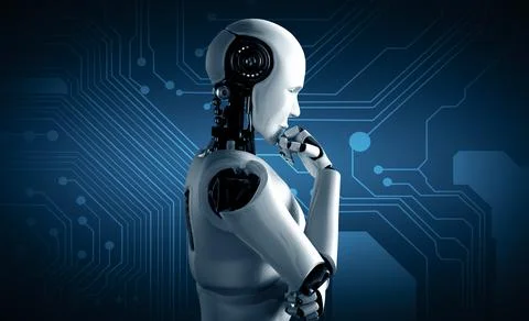 XAI Thinking AI humanoid robot analyzing information data Stockillustratie