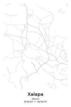 Xalapa, Mexico - vector map of city in Pastel, Gray, White, Green colors Stock Illustration