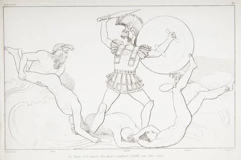 The Xante and the Sijois seek to swallow Achilles under their waves (Xantu... Stock Photos