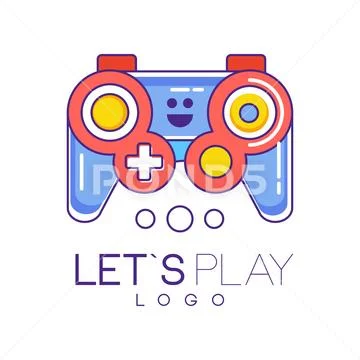 Xbox gamepad logo design in line style with red and blue fill. Wireless joystick Stock Illustration