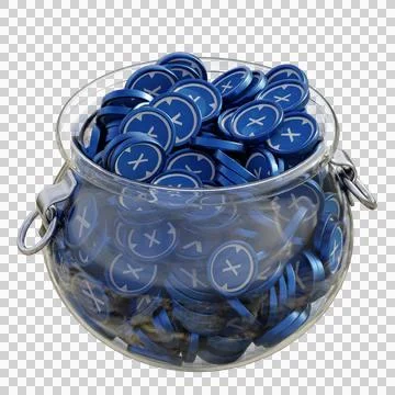 XDC Network XDC in 3D crypto coin saving bank with stack coins on isolated Stock Photos