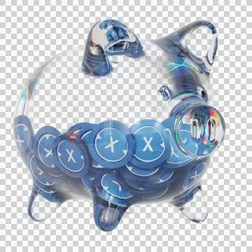 XDC Network (XDC) Clear Glass piggy bank with decreasing piles of crypto coins Stock Illustration