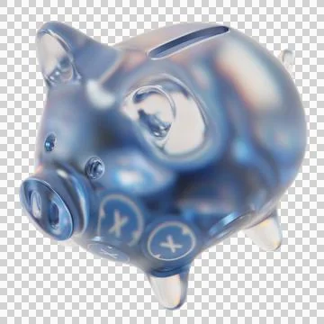 XDC Network (XDC) Clear Glass piggy bank with decreasing piles of crypto coins Stock Illustration