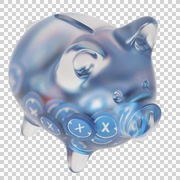 XDC Network (XDC) Clear Glass piggy bank with decreasing piles of crypto coins Stock Illustration