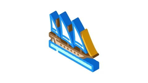 Xebec ancient ship isometric icon animation Stock Footage 327280579