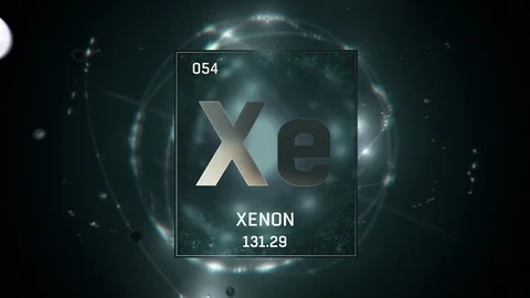 Xenon as Element 54 of the Periodic Table 3D animation on green background Stock Footage 119676712