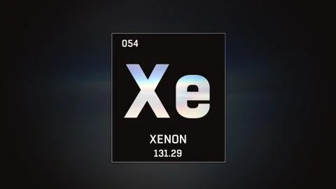Xenon as Element 54 of the Periodic Table 3D illustration on grey background Stock Illustration