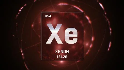Xenon as Element 54 of the Periodic Table 3D illustration on red background Stock Illustration