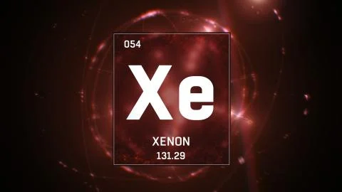 Xenon as Element 54 of the Periodic Table 3D illustration on red background Stock Illustration