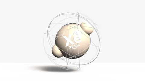 Xenon Xe 3d atom model animation gas element from periodic table on clean white Stock Footage 306655479