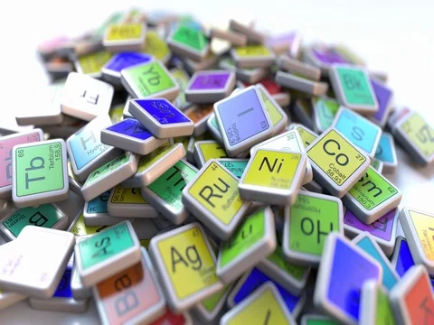 Xenon Xe block on the pile of periodic table of the chemical elements blocks Stock Footage