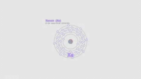 Xenon Xe Bohr Atom Model Labeled Animation Video Overlay Alpha 4K Видео 339368455