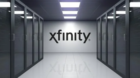 Xfinity logo on the wall of the server room. Editorial 3D rendering Stock Illustration